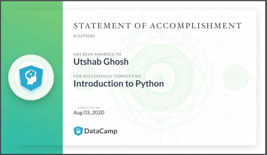 Introduction to Python certificate