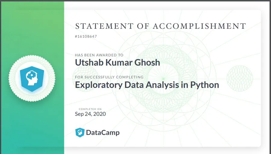 Exploratory Data Analysis in Python certificate