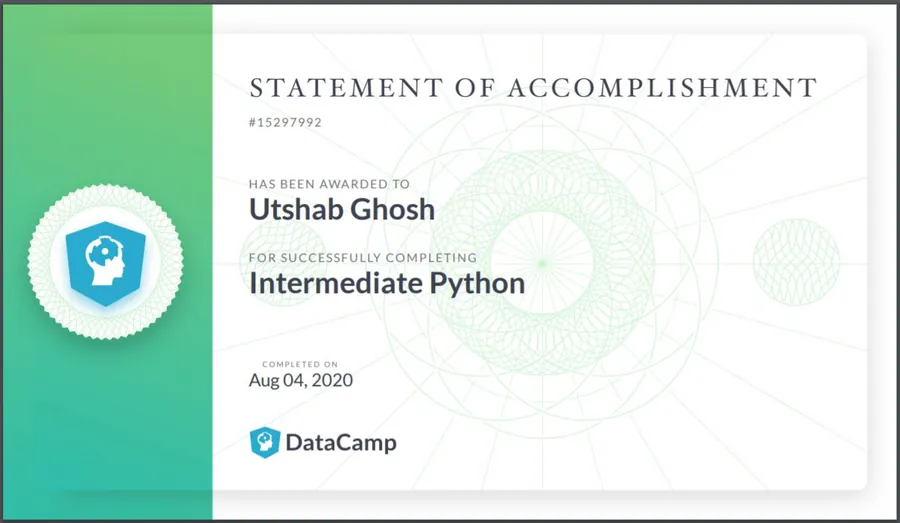 Intermediate Python certificate