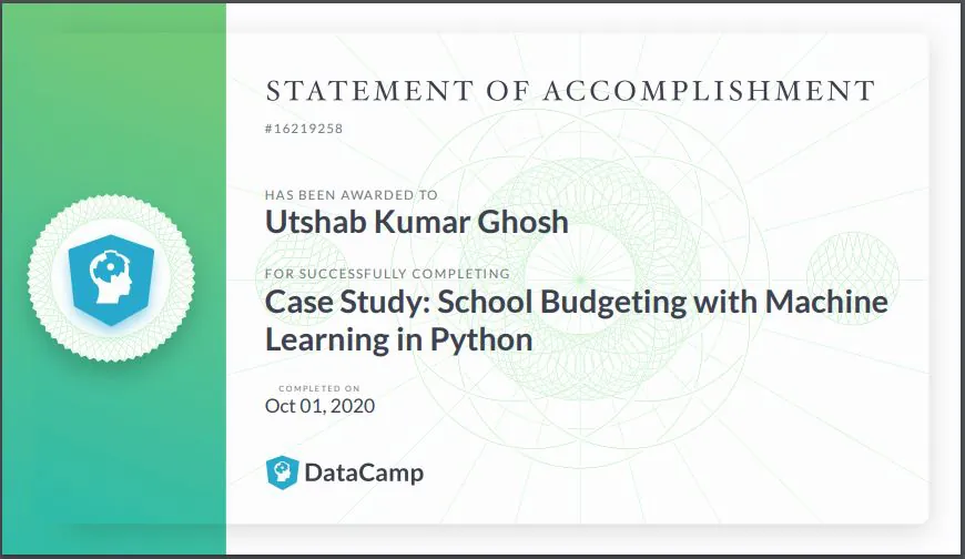 Case Study: School Budgeting with ML in Python certificate