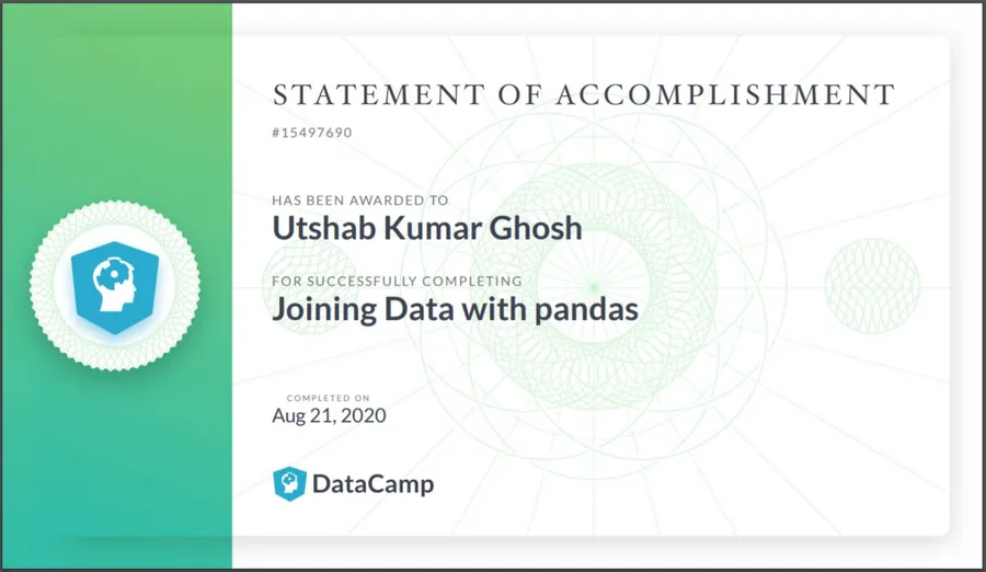 Joining Data with pandas certificate