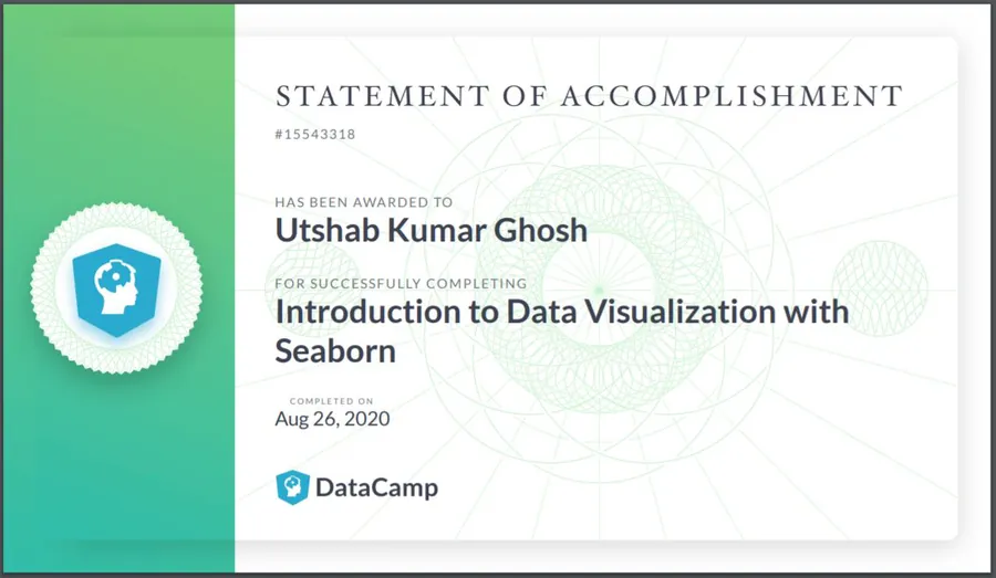 Introduction to Data Visualization with Seaborn certificate