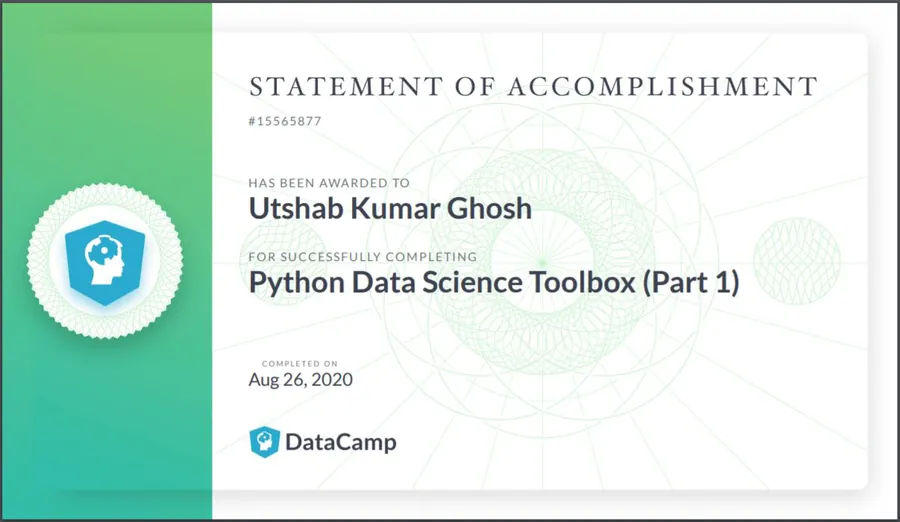 Python Data Science Toolbox (Part 1) certificate