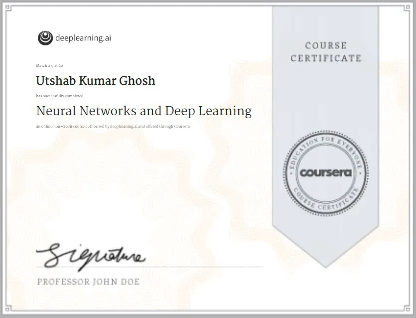 Neural Networks and Deep Learning certificate