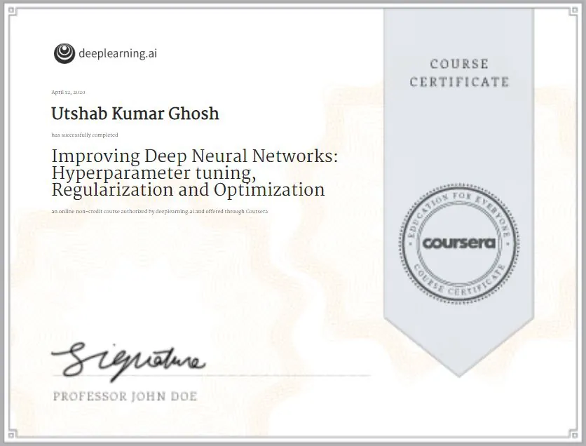 Hyperparameter Tuning, Regularization & Optimization certificate