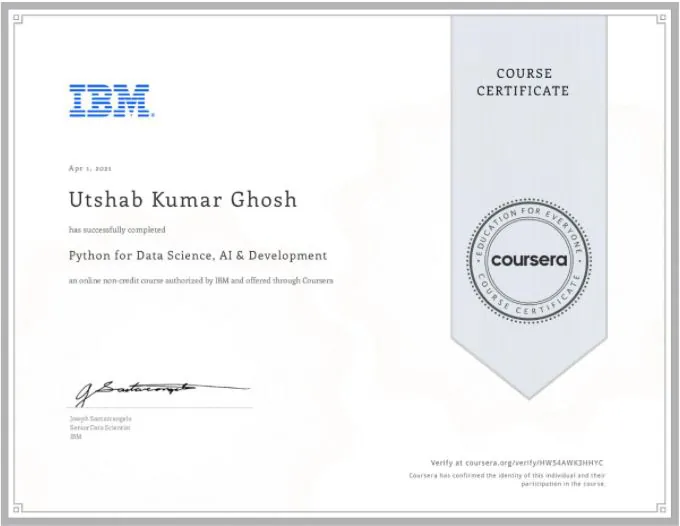 Python for Data Science, AI & Development certificate